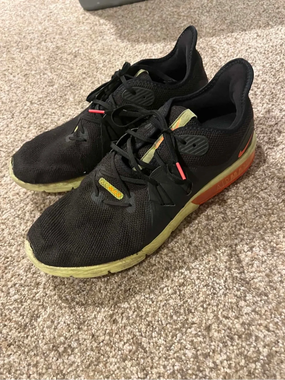 Nike Air Max Sequent 3 Black Orange Volt | Size: 11.5